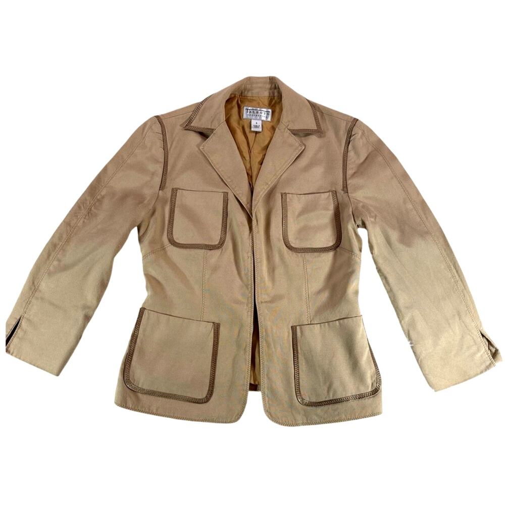VTG Talbots Collection Silk Cotton Blazer Tan Lined Classic Academia Womens 4